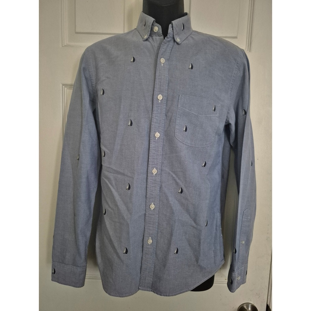 J. Crew Mens Chambray Shirt Small Sailboat Embroidered Button Down Long Sleeve